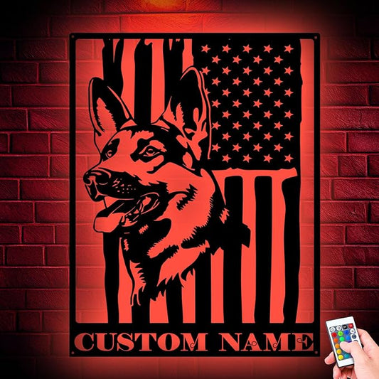 Custom German Shepherd US Flag Metal Sign by Unknown