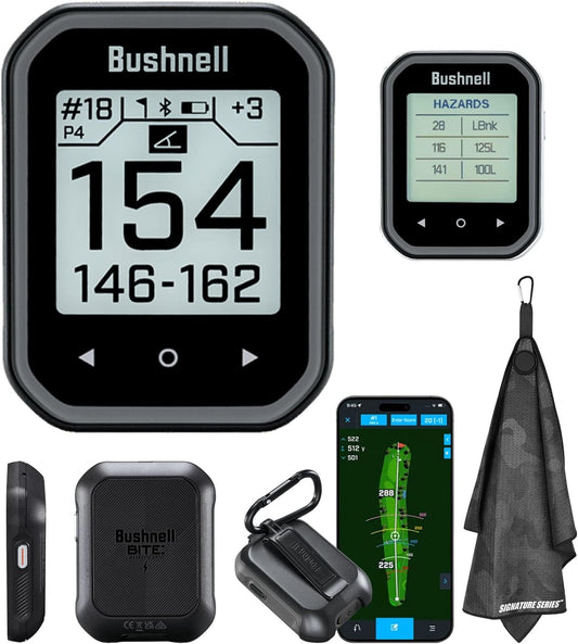Bushnell Golf Phantom 3 Slope GPS Handlheld (Black) | 38,000+ Courses, Slope Compensation, Hazard Info, Distance Calculator, Scorekeeping, Magnet Mount, Touchscreen | Signature Series Golf Towel