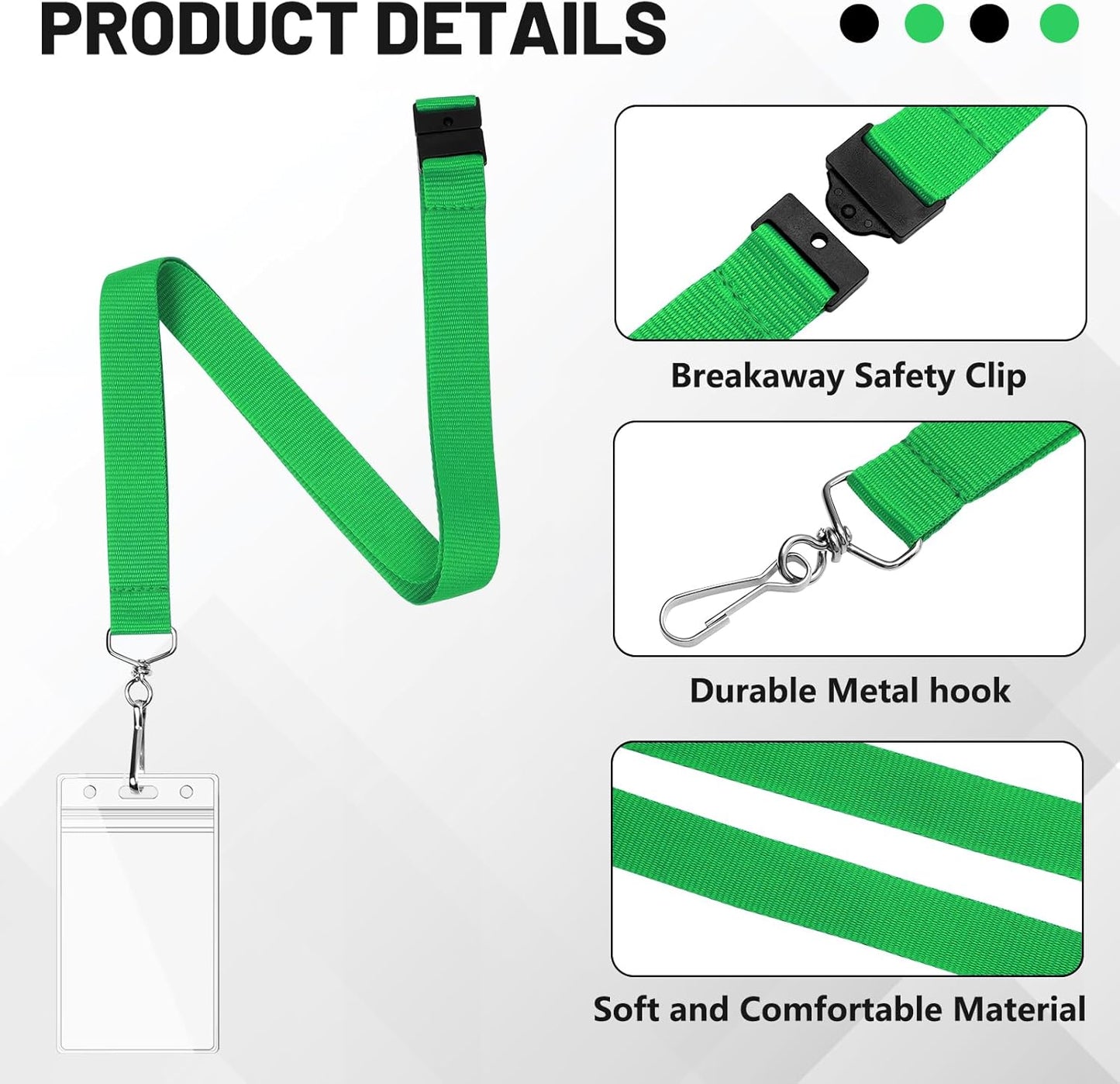 12-Pack Green Breakaway Lanyards with Waterproof Badge Holders, Polyester Neck Straps for ID Cards, Events, Office, and Schools