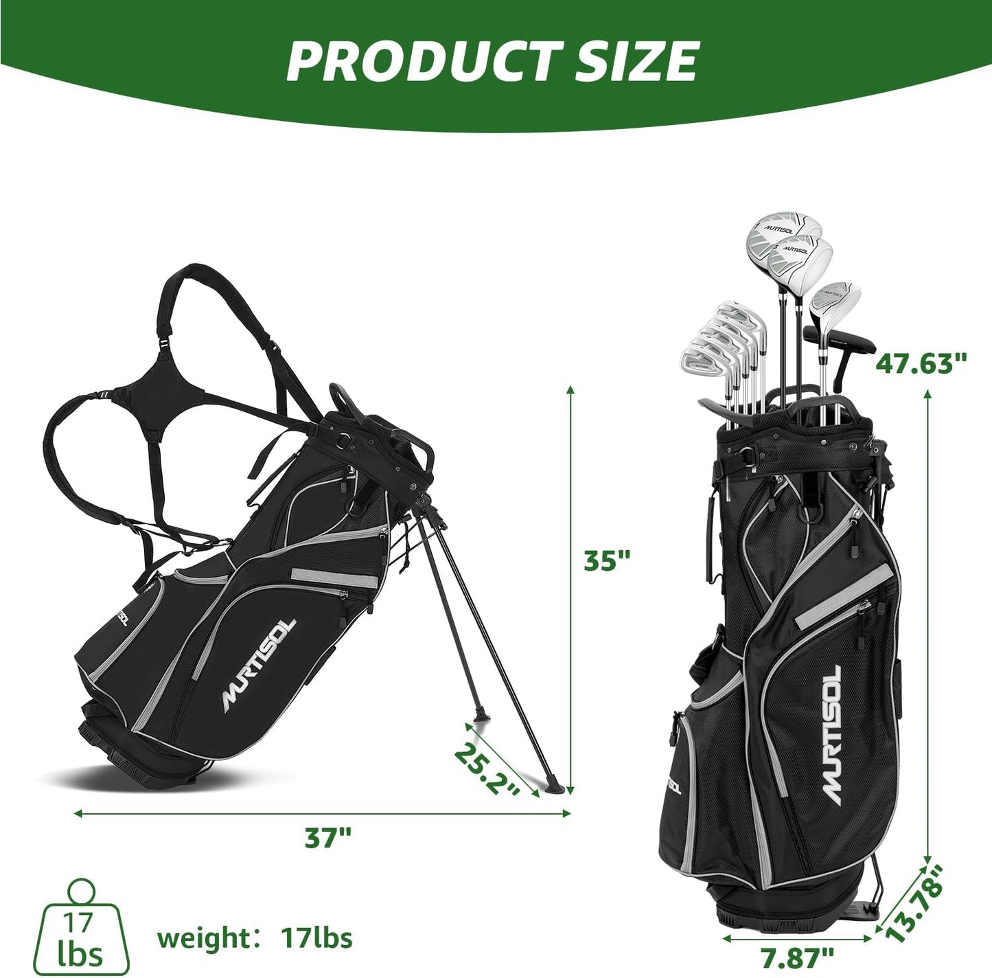 10 Pieces Golf Clubs Full Set Mens Right Hand,Golf Set Includes Stand Bag with Rain Hood, 1#Driver 3#Wood #5 Hybrid,with 3 Head Covers, 6# 7# 8# 9# PW# Irons and Putter