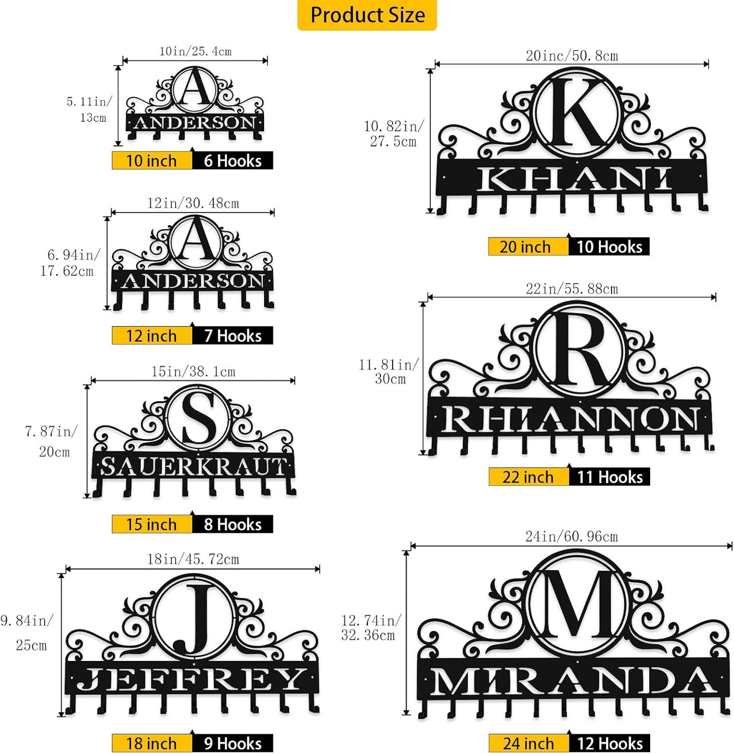 10" Custom Metal Key Rack Hooks, Personalized Key Holder for Wall,Name Background Letter Theme Wall Decoration Key Hooks, Key Hanger Organizer for Living Room, Entryway, Bathroom, Kitchen Decor