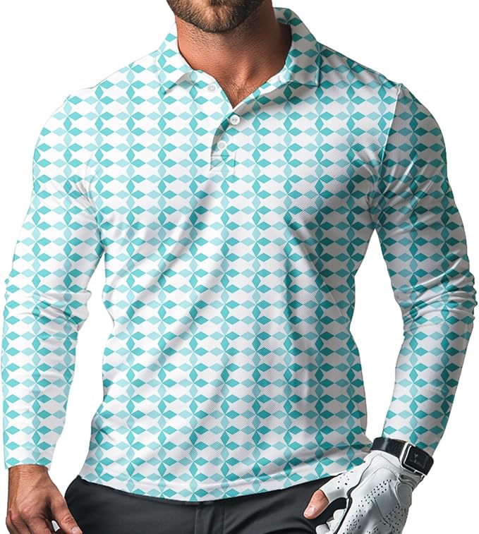 Men's Long Sleeve Golf Shirt Quick Dry 3 Button Work Fishing Outdoor Casual by SQPO