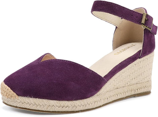 Platform Wedges Sandals for Women, Ankle-Strap, Cap Toe, Summer Espadrilles by TONIVIS