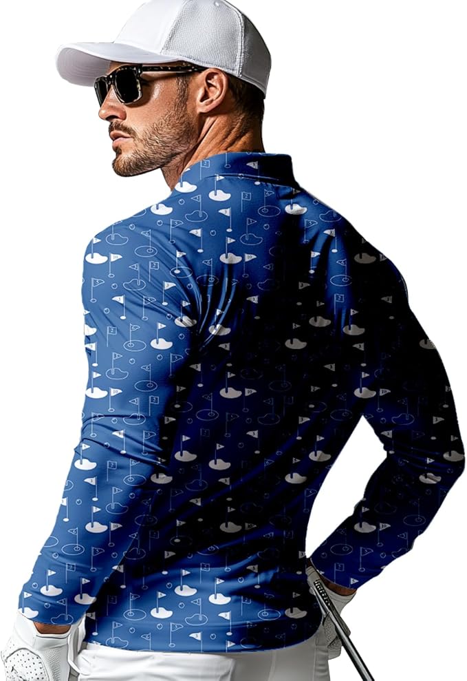 Men's Long Sleeve Golf Shirt Quick Dry 3 Button Work Fishing Outdoor Casual - Image 2