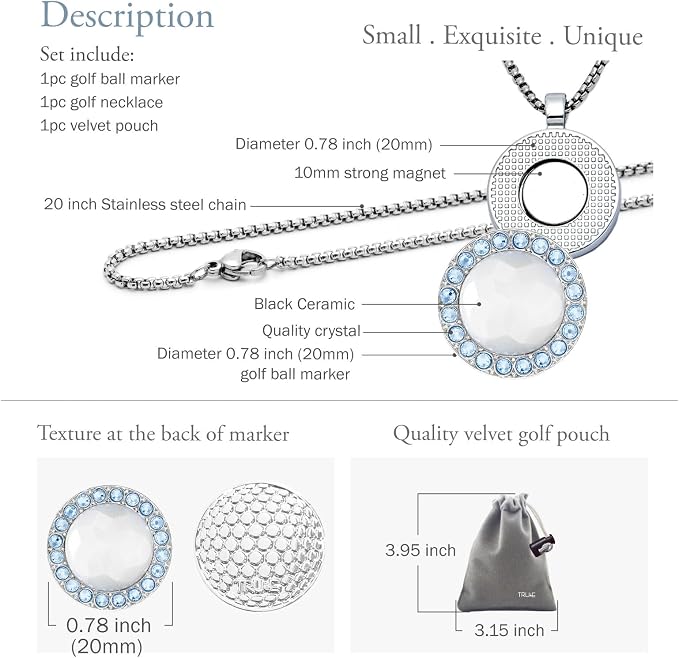 Golf Ball Marker with Ceramic Crystal Ball Marker Necklace Gifts Accessories - Image 6