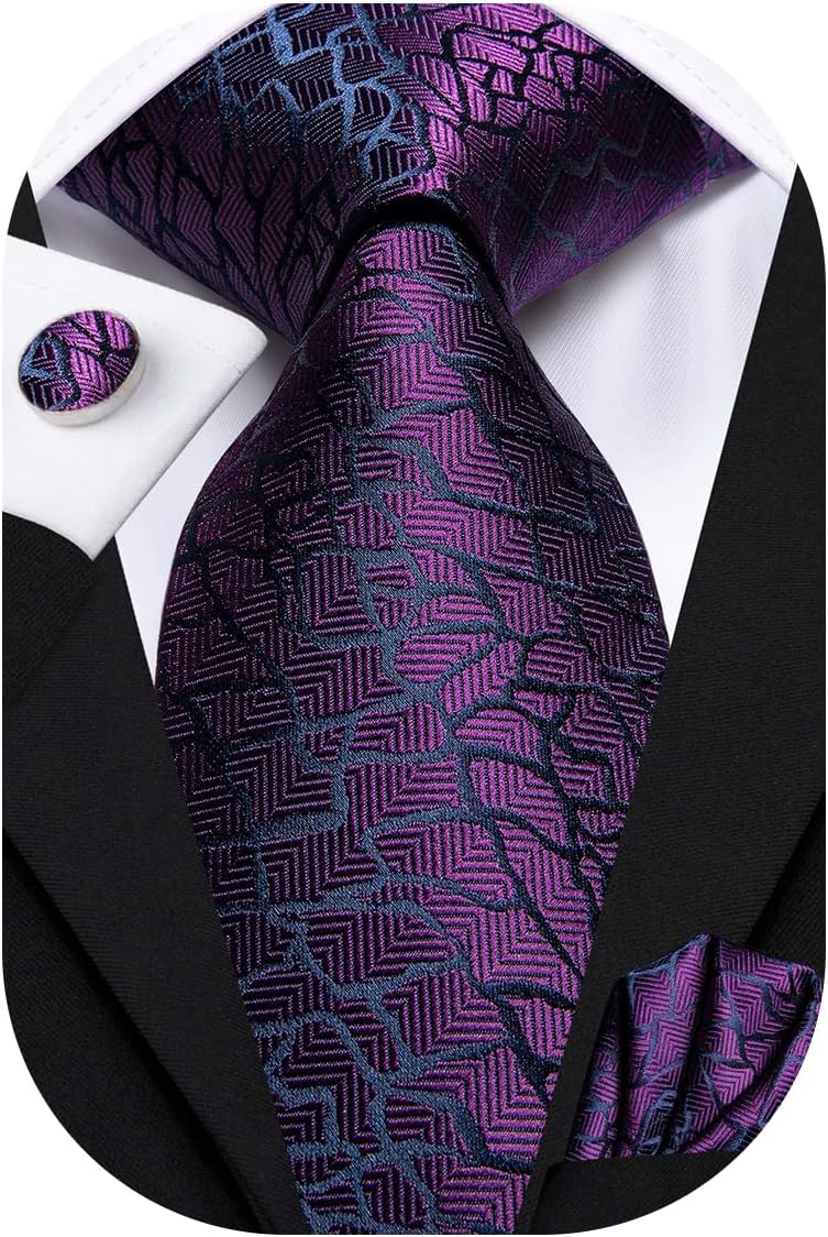 Hi-Tie Men 63inches Tie Set Extra Long Necktie Paisley Tie Pocket Suqare Cufflinks Big and Tall Men Tie