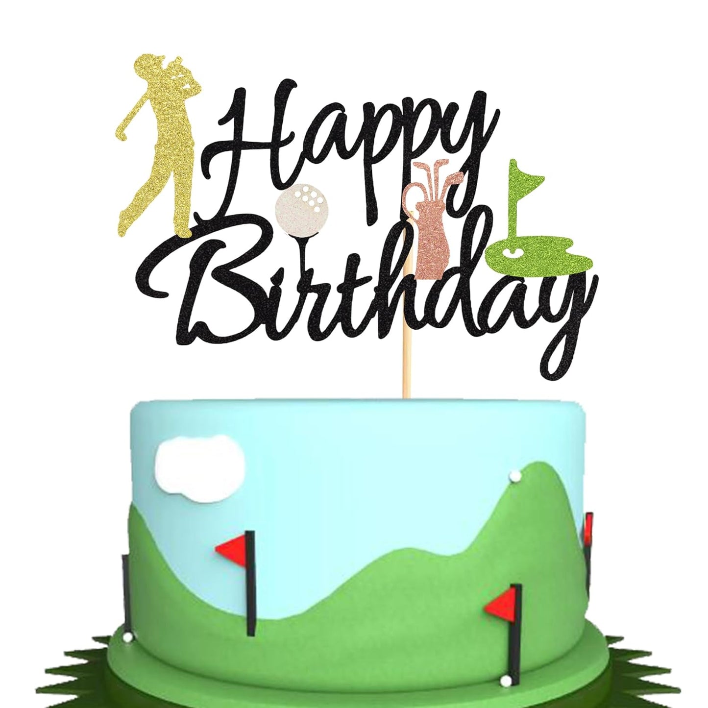 1Pc Golf Cake Topper Golf Happy Birthday Sign Cake Topper Golf Ball Player Cake Decorations for Sport Theme Man Boy Girl Birthday Party Supplies