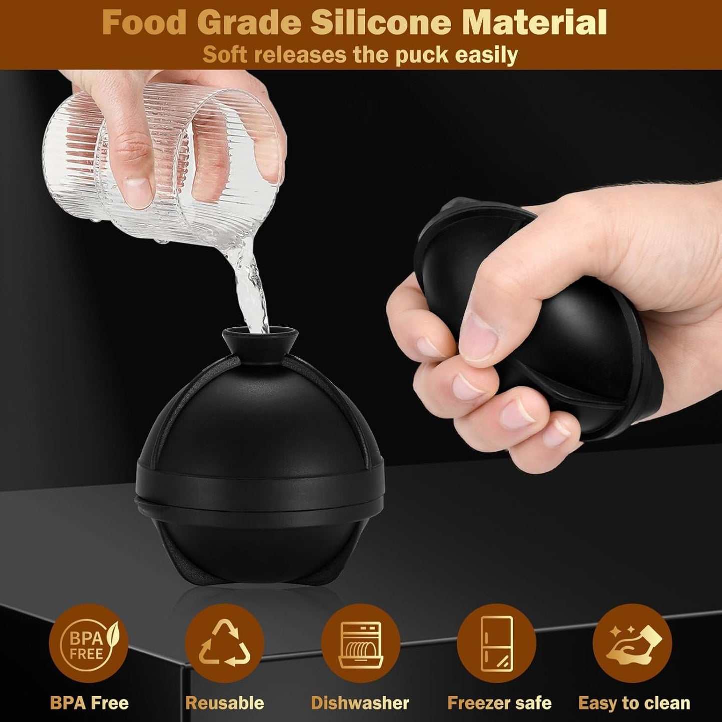 2 Pack Golf Ball Ice Cube Molds - 2.5 Inch Large Silicone 3D Ice Cube Molds for Cocktails, Bourbon, Brandy, Whiskey