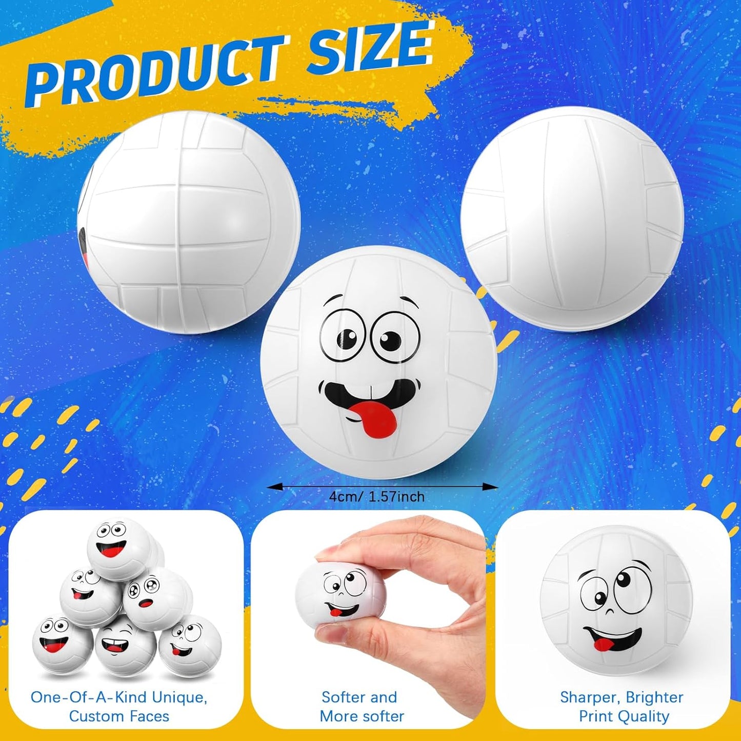12 Pcs Mini Face Stress Balls for Boys Girls Sport Funny Face Squeeze Foam Balls for Stress and Anxiety Relief for Party Favors Birthday Gift Decoration (Volleyball)