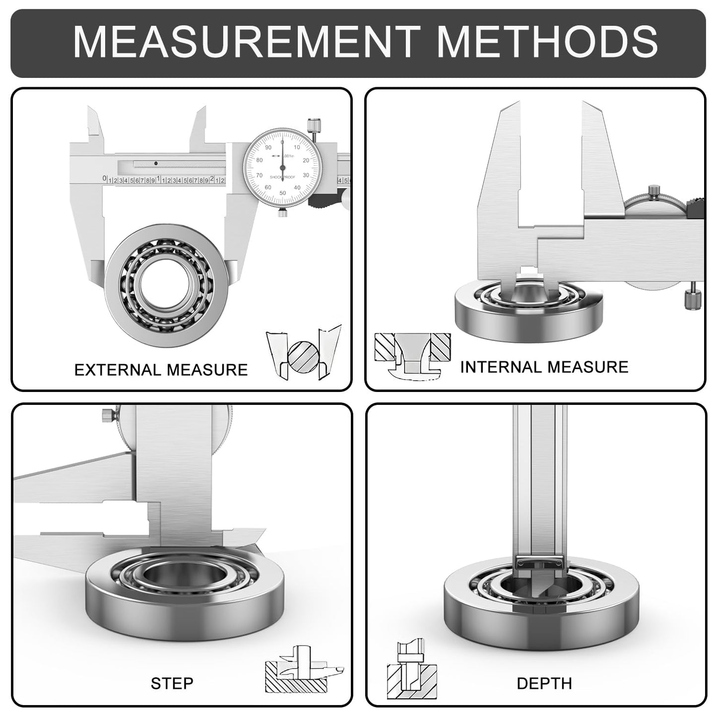 HDLNKAK Dial Caliper Shockproof Dial Caliper Precision Caliper with Watch 0-9" Range, 0.001” Resolution 6 Inch with 0.001" Precision Calipers 4-Way Measurement with Plastic Case