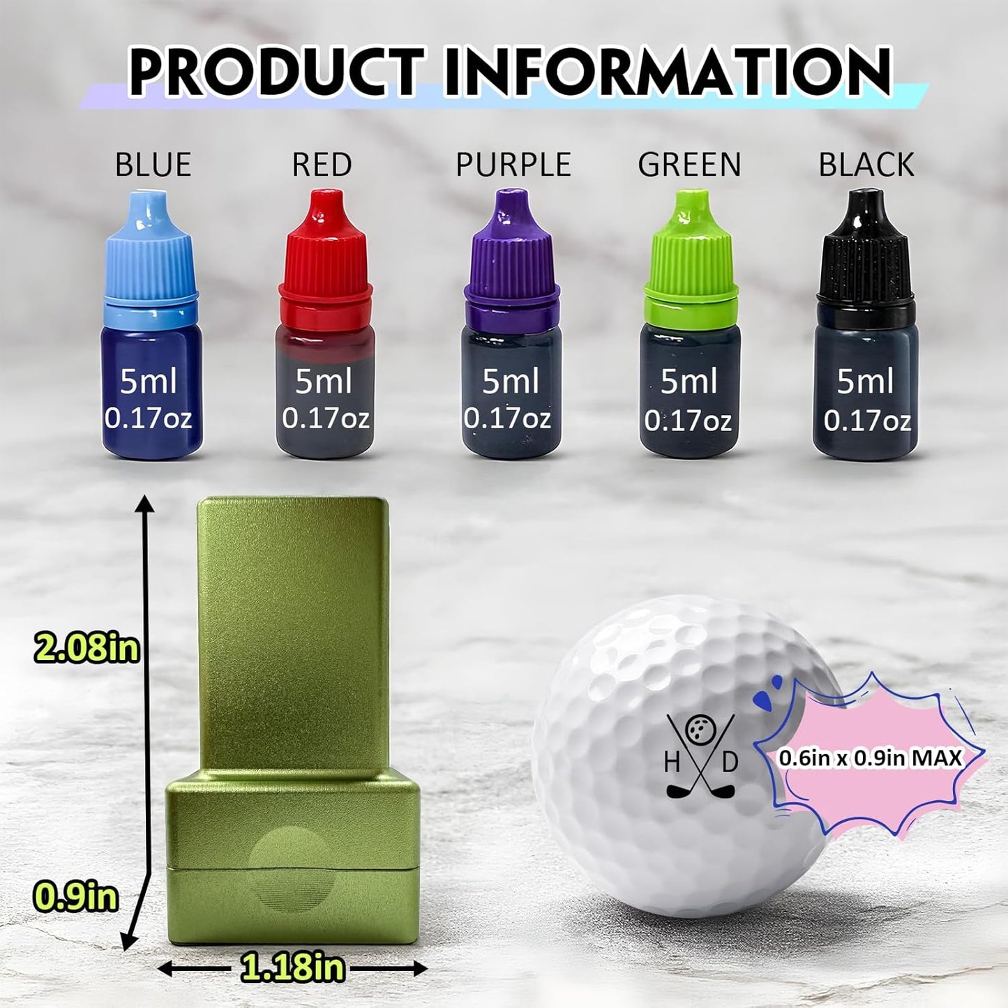 HDSD Custom Golf Ball Stamp - Personalized Monogram Golf Ball Stamper, Quick-Dry Self-Inking Aluminum Alloy, Waterproof Imprint, Ideal Golf Gift for Men Women, Golf Ball Markers