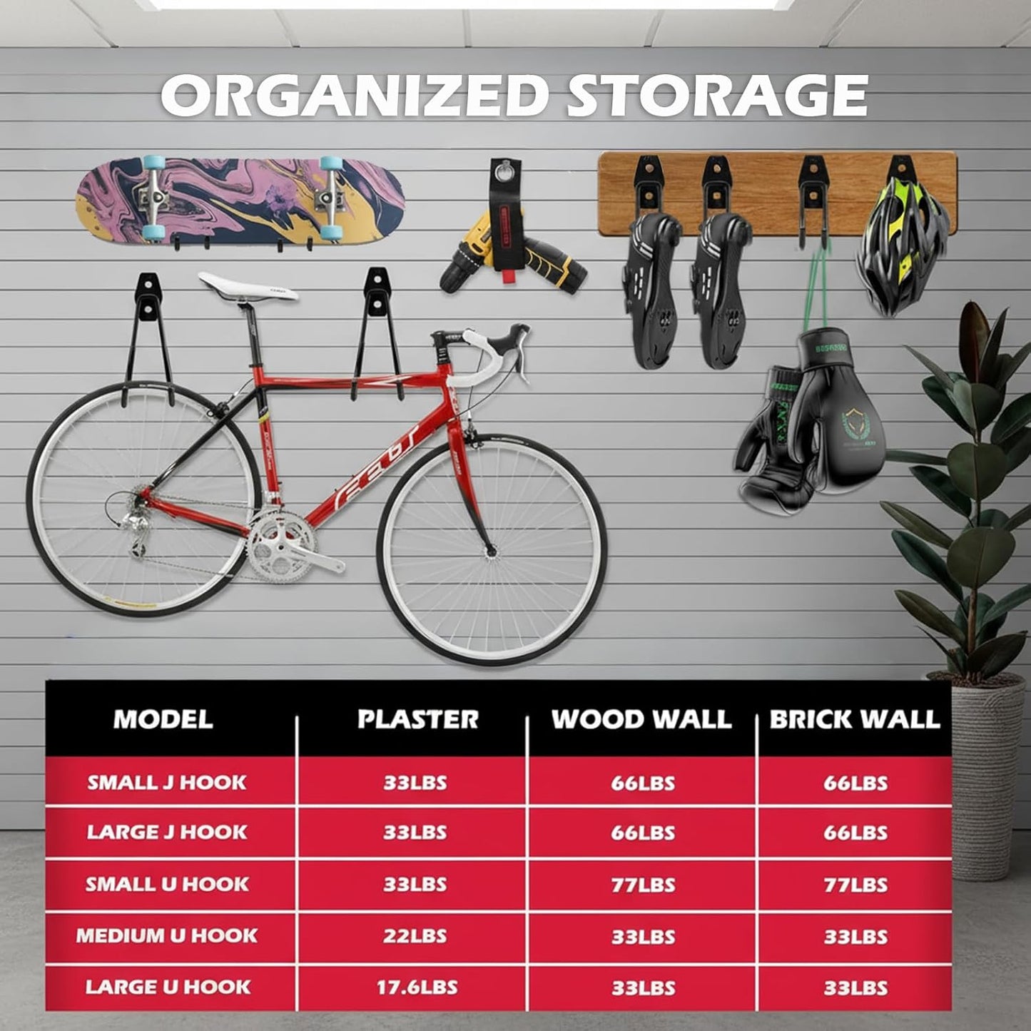 20 Pack Heavy Duty Garage Storage Hooks with Extension Cord Organizer, Solid Steel Wall Mount Hook Set with Anti-Slip Coating Utility J Hooks for Ladders,Bikes,Ropes,Broom,Garden,Yard and Power Tools