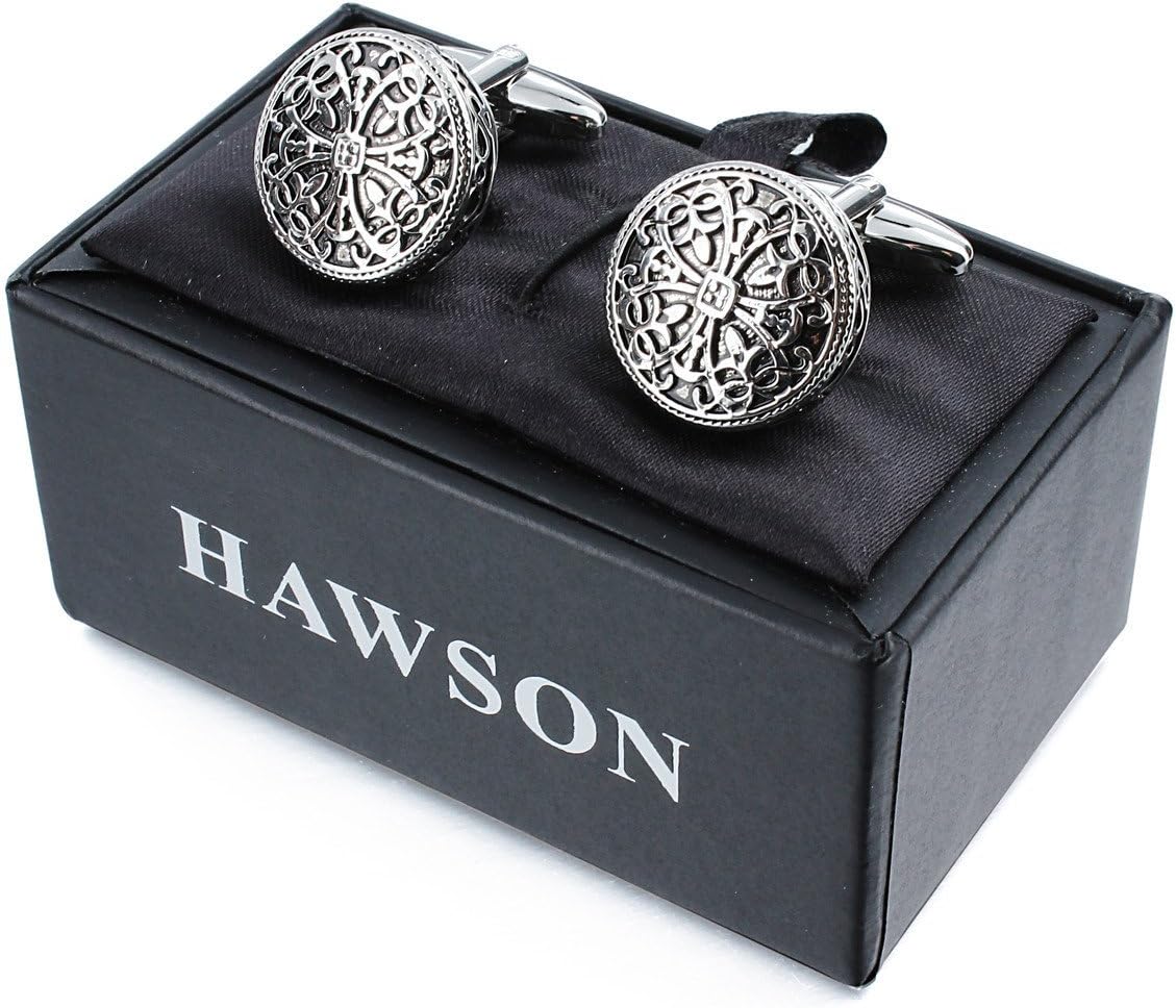 HAWSON Cufflinks and Studs for Men-Fashion Men Vintage Enamel Carbon Fiber Tuxedo Shirt Cufflinks and Studs Set for Regular Wedding Business Accessories