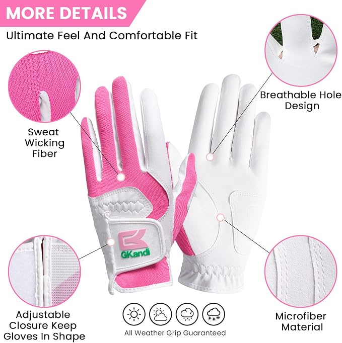 Golf Gloves Women Left Right Handed Golfer Rain Grip Hot Wet All Weather 2 Pack - Image 2