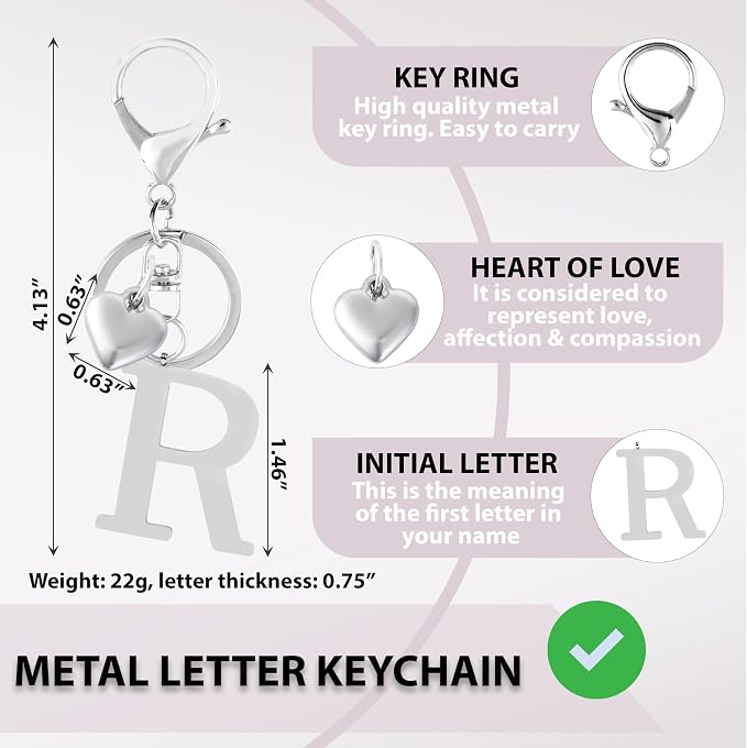 Metal Heart Alphabet Keychain for Women, Girls - Image 2
