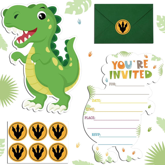 30 Sets Dinosaur Birthday Party Invitations Cards with Envelopes Stickers Dinosaur Footprints Jungle Themed Invitations for Boy Kids Birthday Dinosaur Party Supplies Decoration
