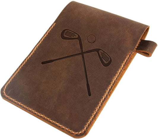 Golf Scorecard Holder Leather Hand Stitched, Yardage Book Holder, Golfers Gift, Gift for Him, Gift for Dad, Leather Golf Gifts (Brown)