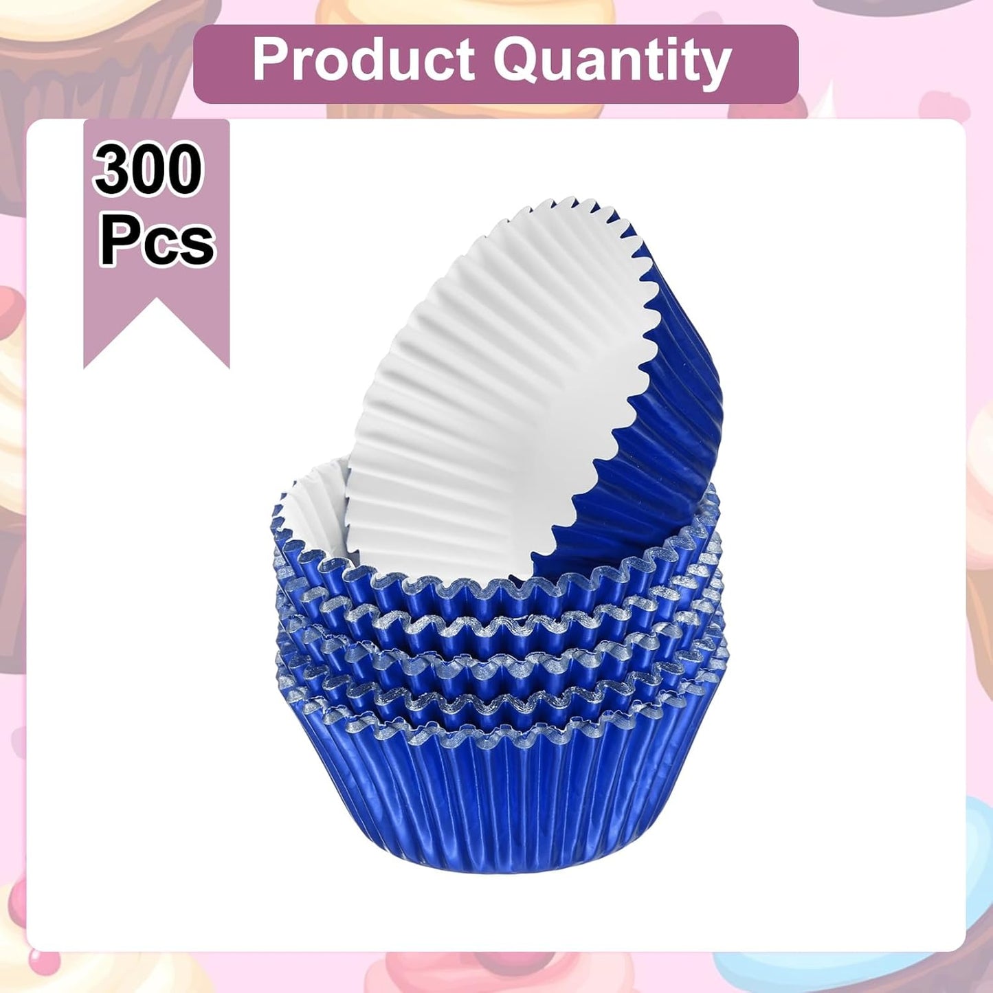 HARFINGTON 300 Count Blue Foil Muffins Cupcake Liners Standard Size Metallic Baking Cups Wrappers Greaseproof for Party Wedding Birthday