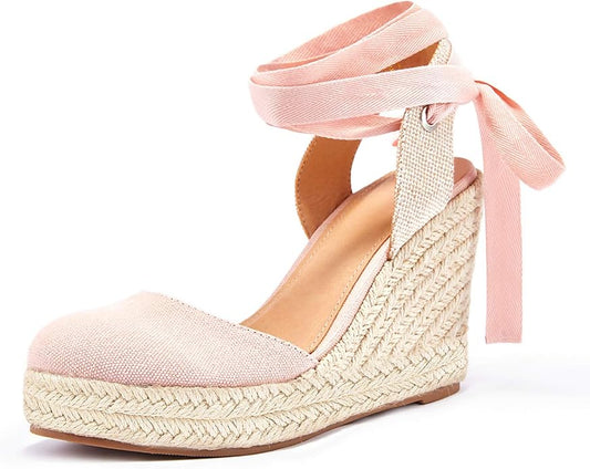 FISACE Womens Summer Espadrille Heel Platform Wedge Sandals Ankle Buckle Strap by FISACE