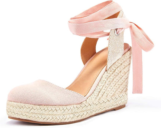 FISACE Womens Summer Espadrille Heel Platform Wedge Sandals Ankle Buckle Strap by FISACE