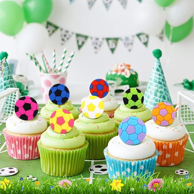 Honeydak 48 Pcs Soccer Sport Cupcake Rings Toppers Decoration Sport Ball Theme - Image 3