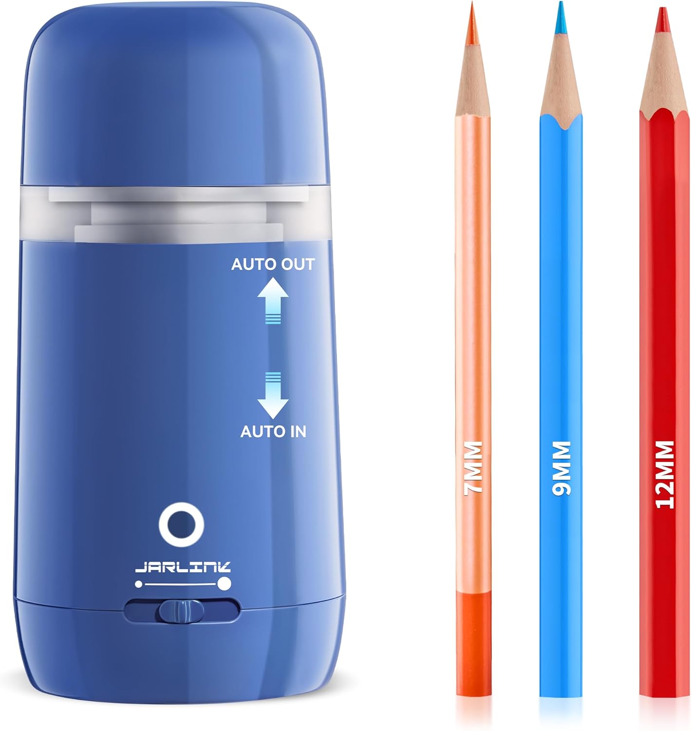 JARLINK Automatic Electric Pencil Sharpener - Hands-Free Operation, 3 Sharpness Modes, 3-Second Sharpening, Rechargeable & Portable for 7-12mm Pencils, Ideal for Classroom and Home Use (Blue)