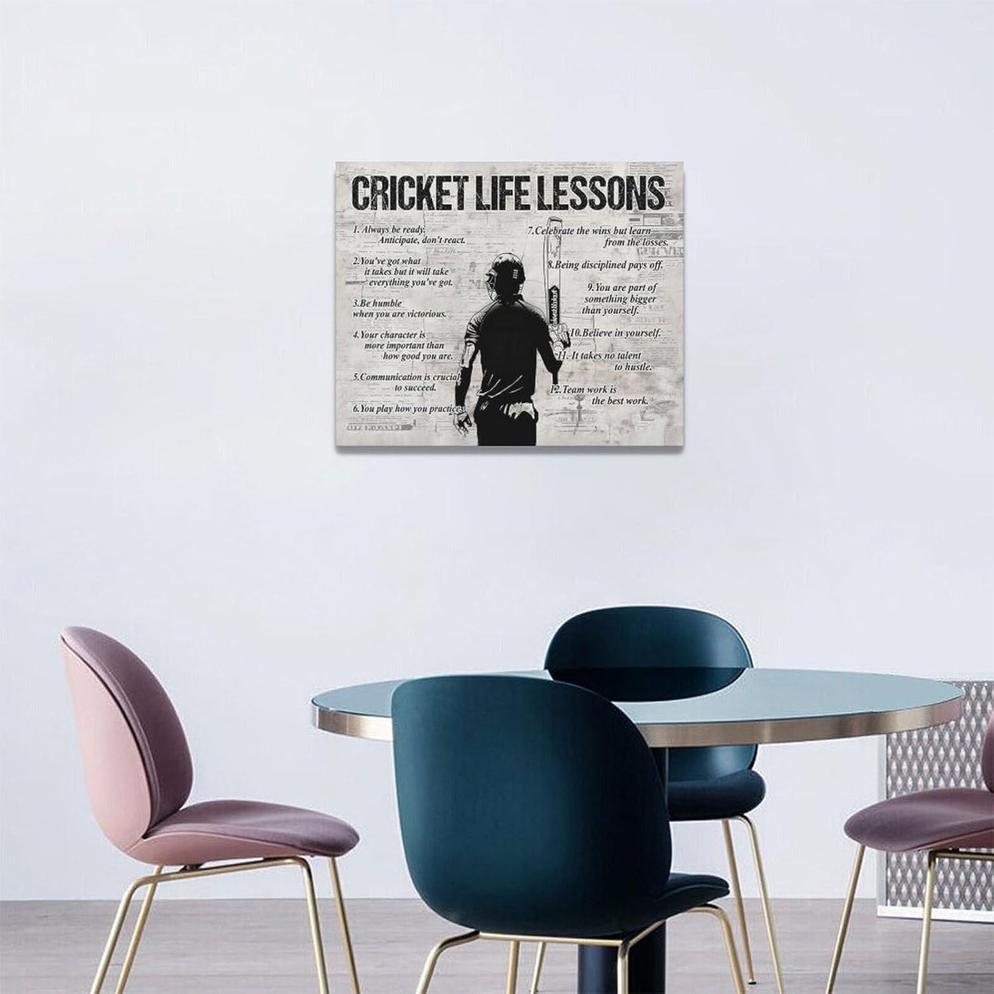 Gyeong Cricket Sports Wall Art Cricket Life Lessons Wall Decor Cricket Sign Retro Poster Boy Men Room Motivational Decorations Canvas Print Painting Artwork for Bedroom Bathroom Living Room 20"x16"