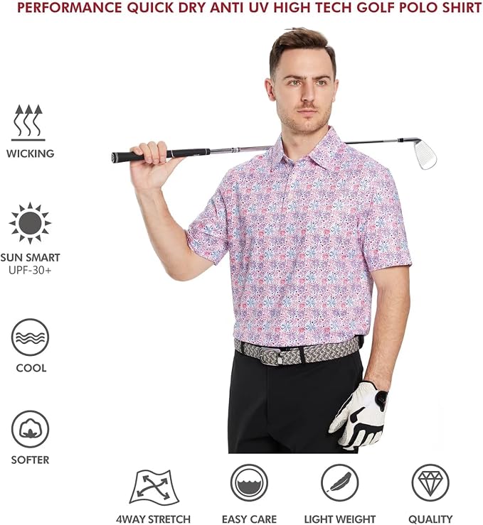 Golf Shirts for Men Dry Fit Short Sleeve Print Performance Moisture Wicking - Image 5