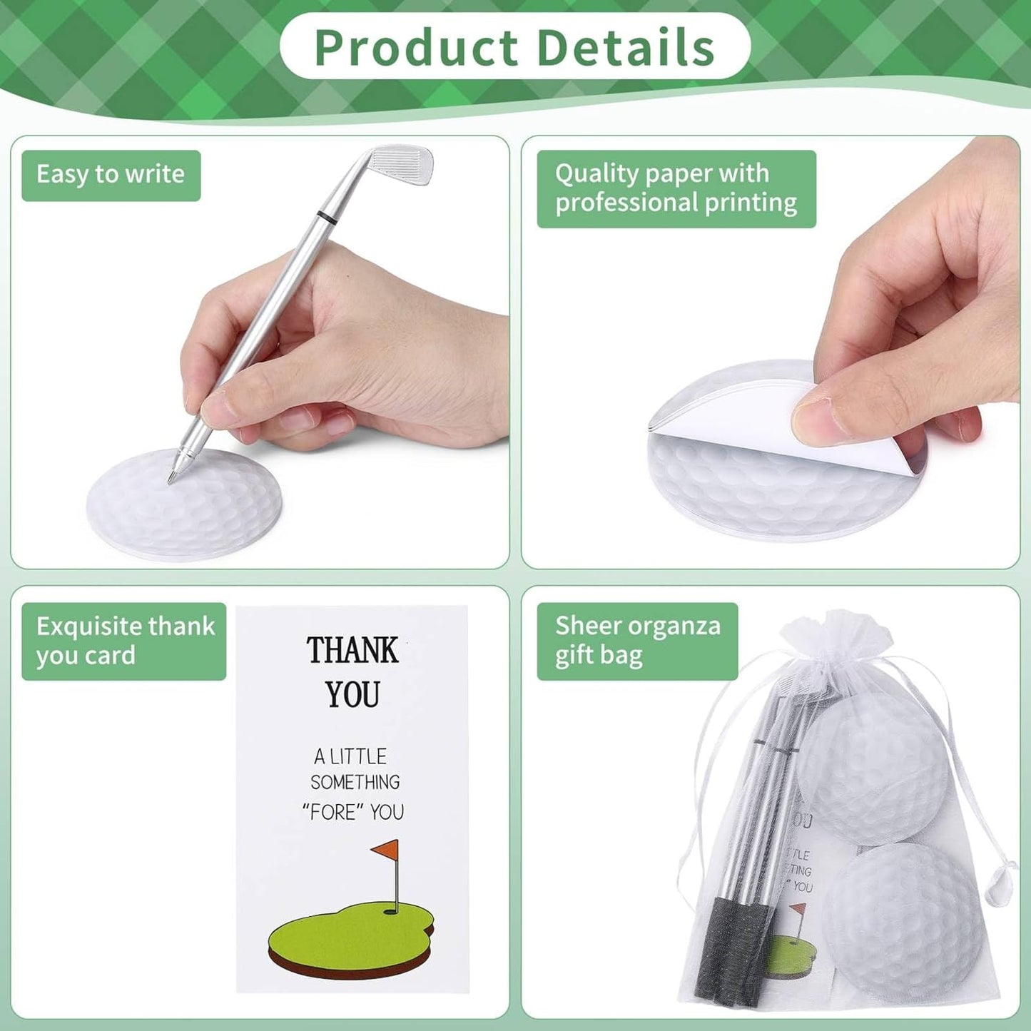 12 Sets Golf Ballpoint Pen Golf Pads Thank You Cards and Bags Golf Club Props Funny Sports Golfing Pen Black Gel Ink Golfing Pen for Men Women Golf Party Office Coworkers Stationery