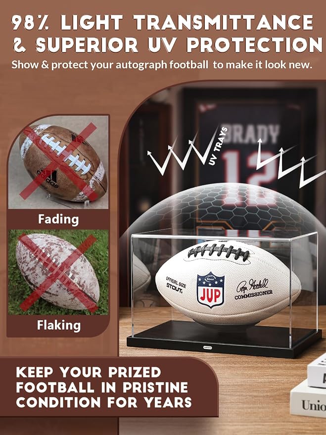 JupDec Football Display Case Full Size, Upgraded Clear Acrylic Box - Image 3