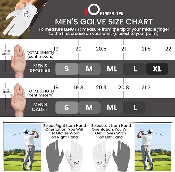 FINGER TEN Men's Golf Gloves for Right Left Handed Golfer Rain Grip Value 2 Pack - Image 5