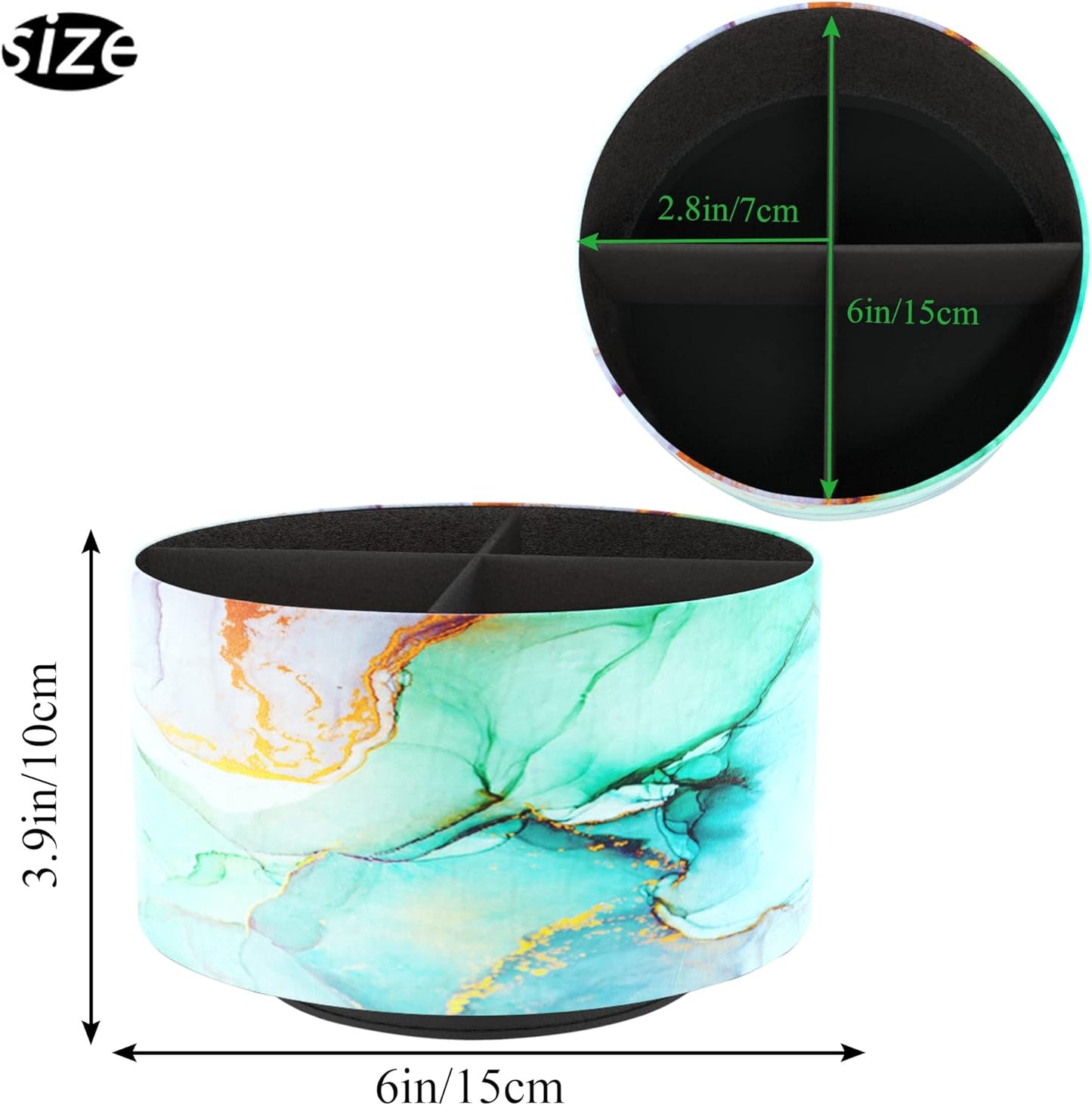 Hennaja Round Leather Art Supply Organizer,Remote Control Holder,360 Degree Rotating,Multi-Functional Pencil Holder,4 Compartments Desktop Stationary Organizer(1-Splash Ink)