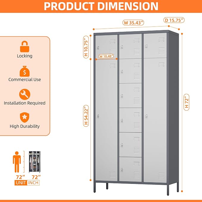 METAN Metal Locker for School Office Gym Bedroom, 10 Doors Steel Storage Locker - Image 3