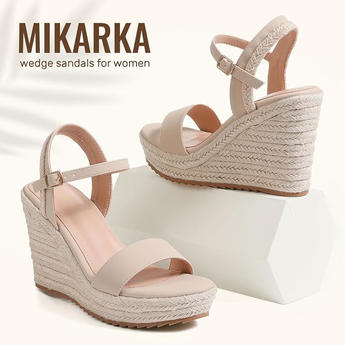 mikarka Women's Espadrille Wedge Sandals: Ankle Strap Platform Open Toe Wedges - Image 2