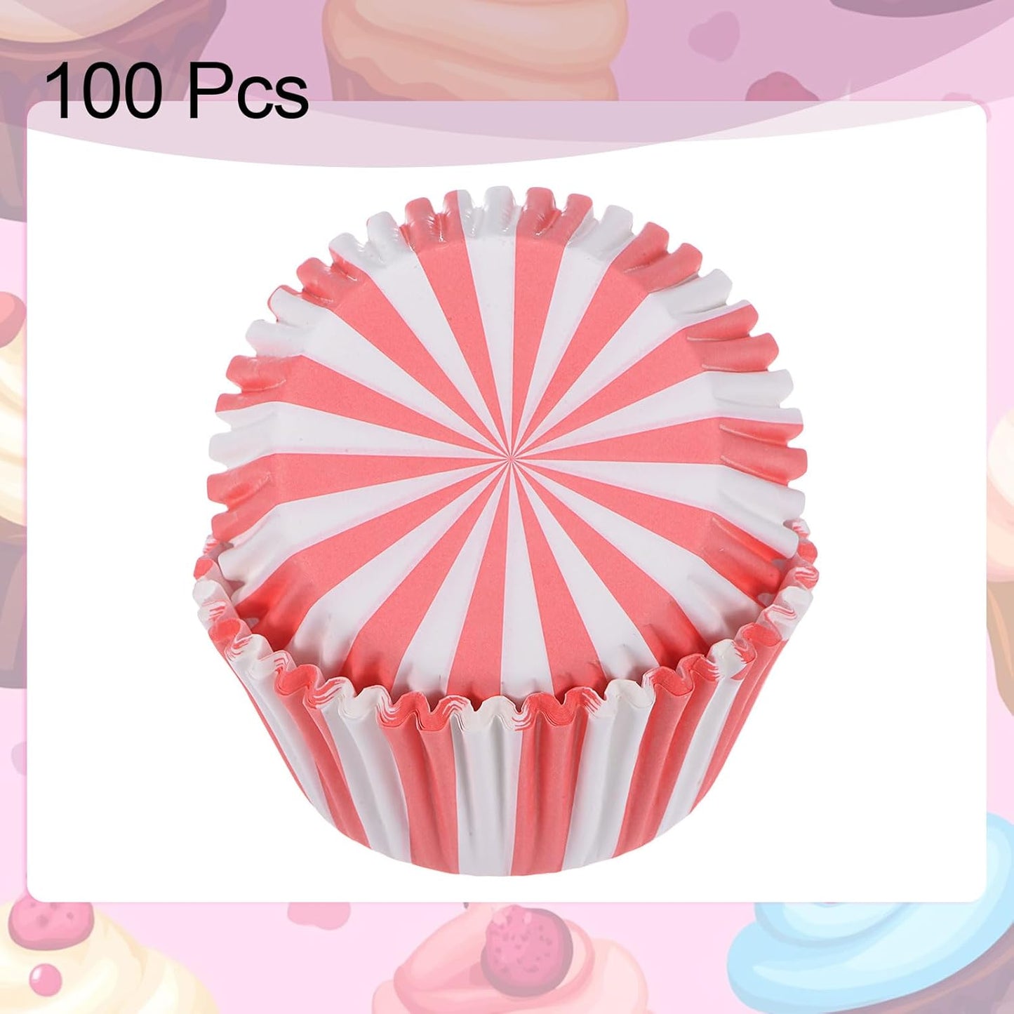 HARFINGTON 100 Count Cupcake Liners Red Stripe Cupcake Cups Standard Size Muffins Liners Papers Baking Cups Wrappers Greaseproof for Party Wedding Birthday