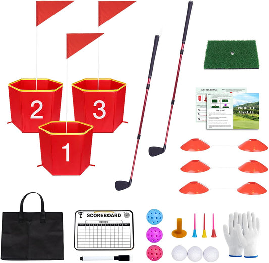 Backyard Golf Game,3pcs Golf Yard Game,with 2 Adjustable Clubs,Suitable for Lawns,Outdoors,Parks and Beaches