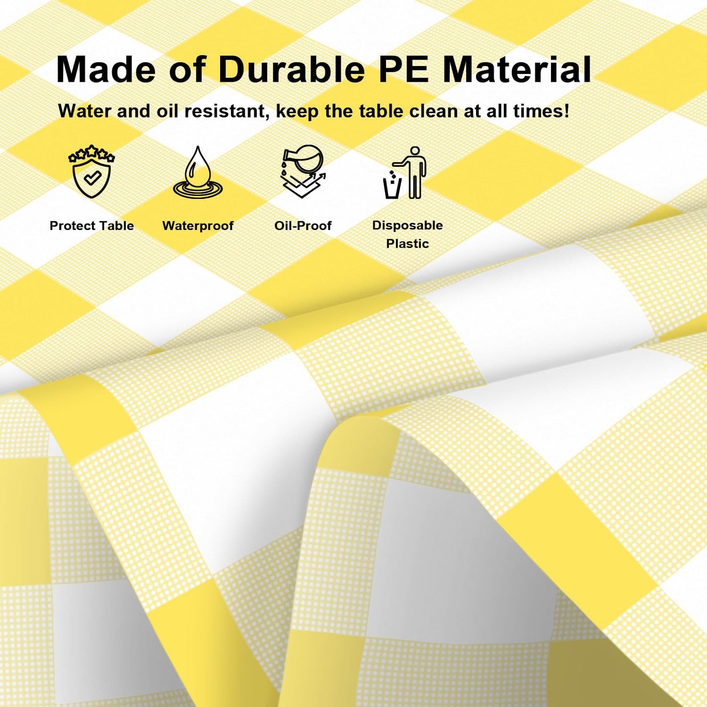 12 Pack Yellow and White Checkered Tablecloth, Round Yellow Gingham Plastic Table Cloths for Parties Disposable, 84x84 in Waterproof Camping Tablecloth for Birthday Party Baby Shower Picnic School