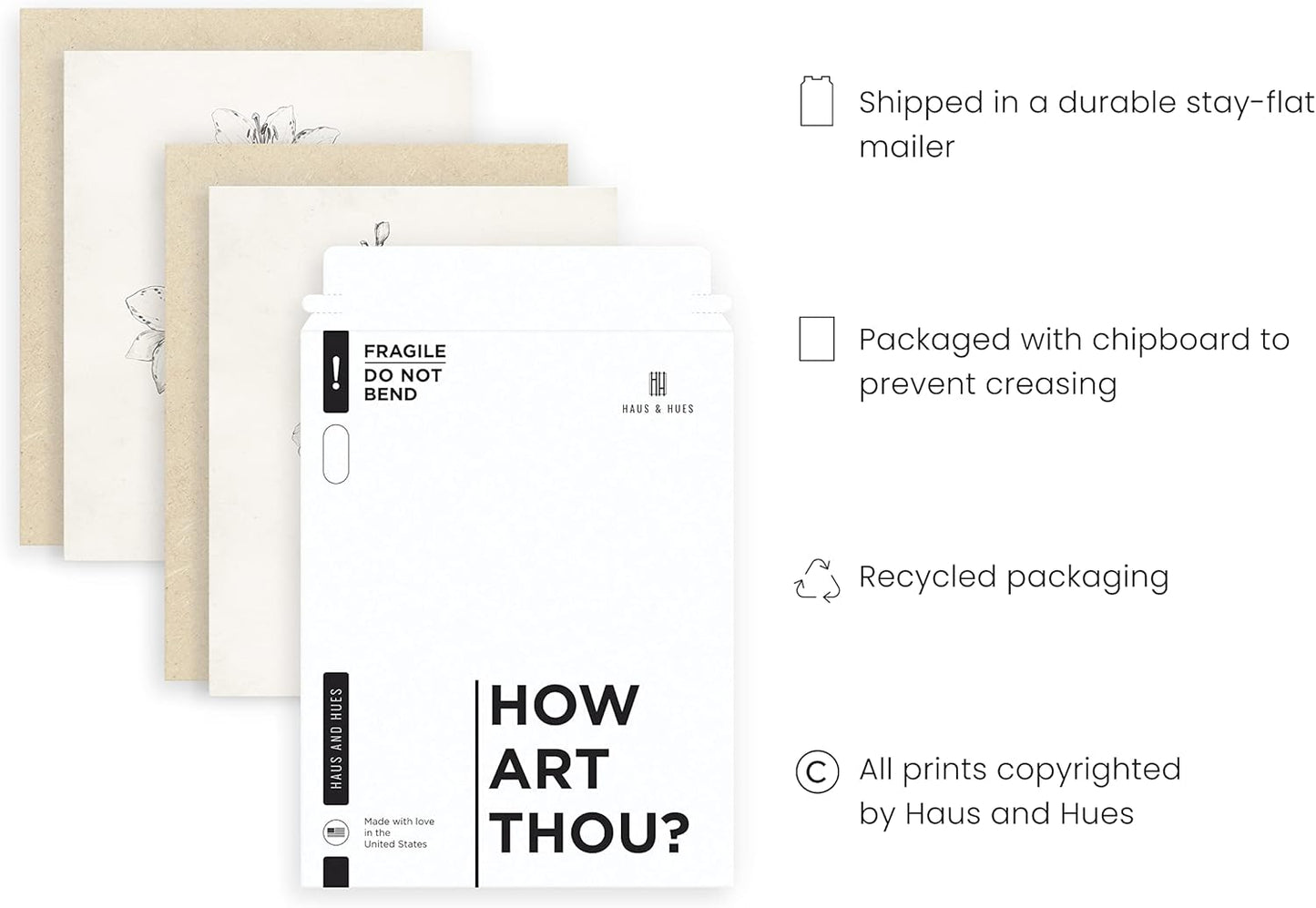 HAUS AND HUES Grey Floral Wall Art - Set of 4 Plant Posters for Wall Vintage, Botanical Prints, Black and White Wall Art Flower Pictures for Room Aesthetic, Farmhouse Bathroom Art (8x10, Unframed)