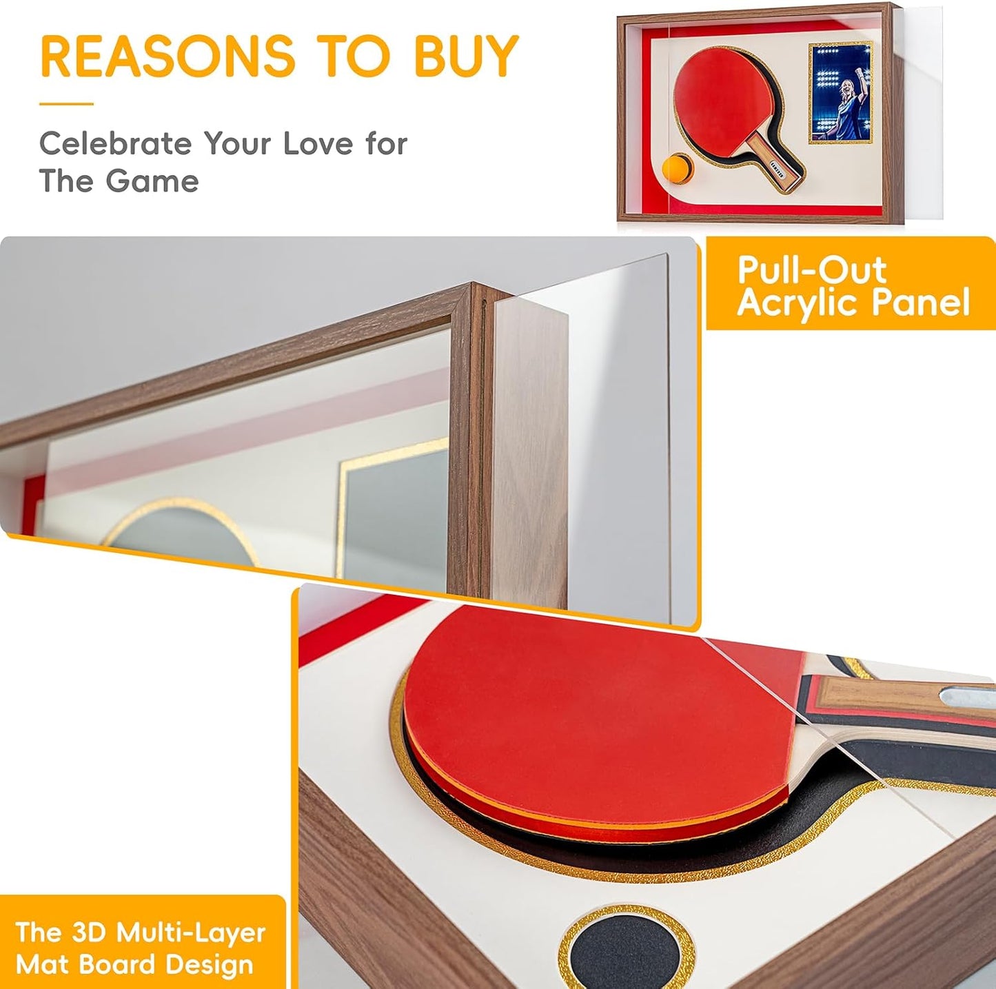 12x17 Walnut Table Tennis Racket Shadow Box Frame – Ping Pong Paddle Display Case with Photo Slot, Sports Memorabilia Display for Wall Decor & Collectors (Racket & Ball Not Included)