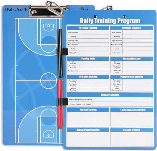 Basketball Coaches Clipboard, Blue Double-Sided Dry Erase Coach Clipboard, Basketball for Training, White Board with Marker for Coaches Gift