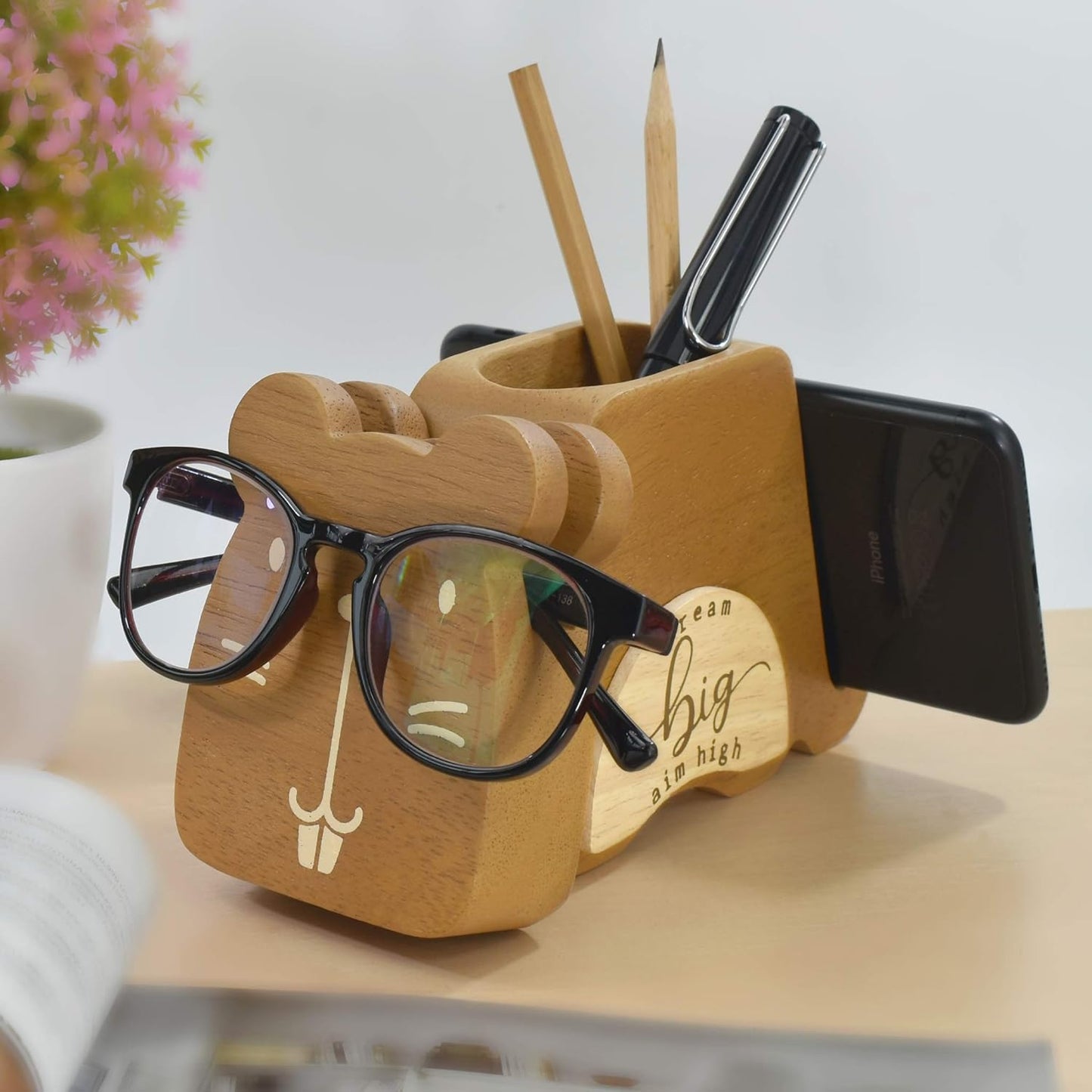 I'm Wood Multipurpose Eyeglass Phone Pen & Hamster Pencil Holder