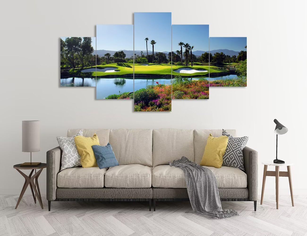 Indian Wells Golf Course Wall Art for Living Room Bedroom Bathroom Home Decorations Golf Course Pictures Posters Canvas Prints Modern Framed Artwork Ready to Hang(60''W x 40''H)