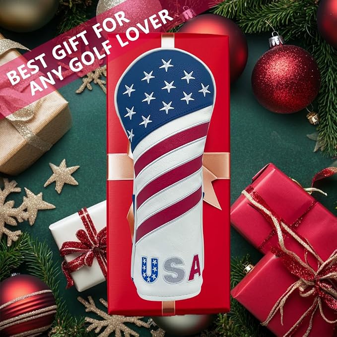 Golf American Style Head Cover Golf Club Blue and White Leather Headcovers Set - Image 9
