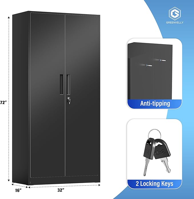 Greenvelly Metal Storage Cabinet, Lockable Garage Storage Cabinets - Image 3