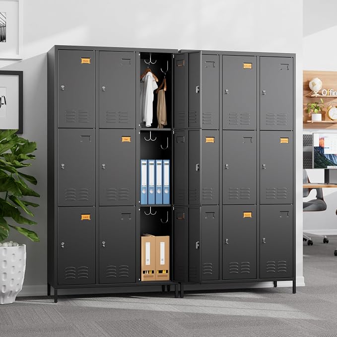 METAN Metal Locker for School Office Gym Bedroom, 9 Doors Black Steel Storage - Image 8