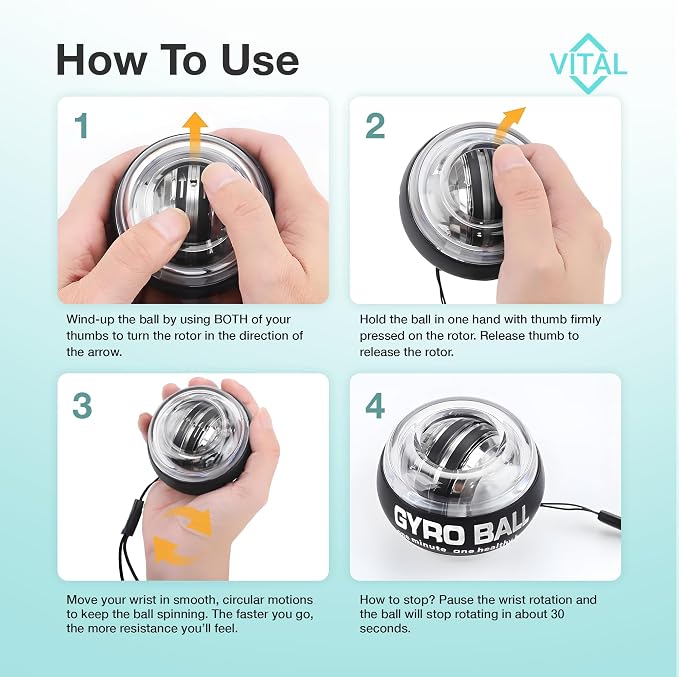 Vital Wrist Ball Exerciser Gyro Ball Hand Gyroscopic Wrist Strengthener & - Image 3