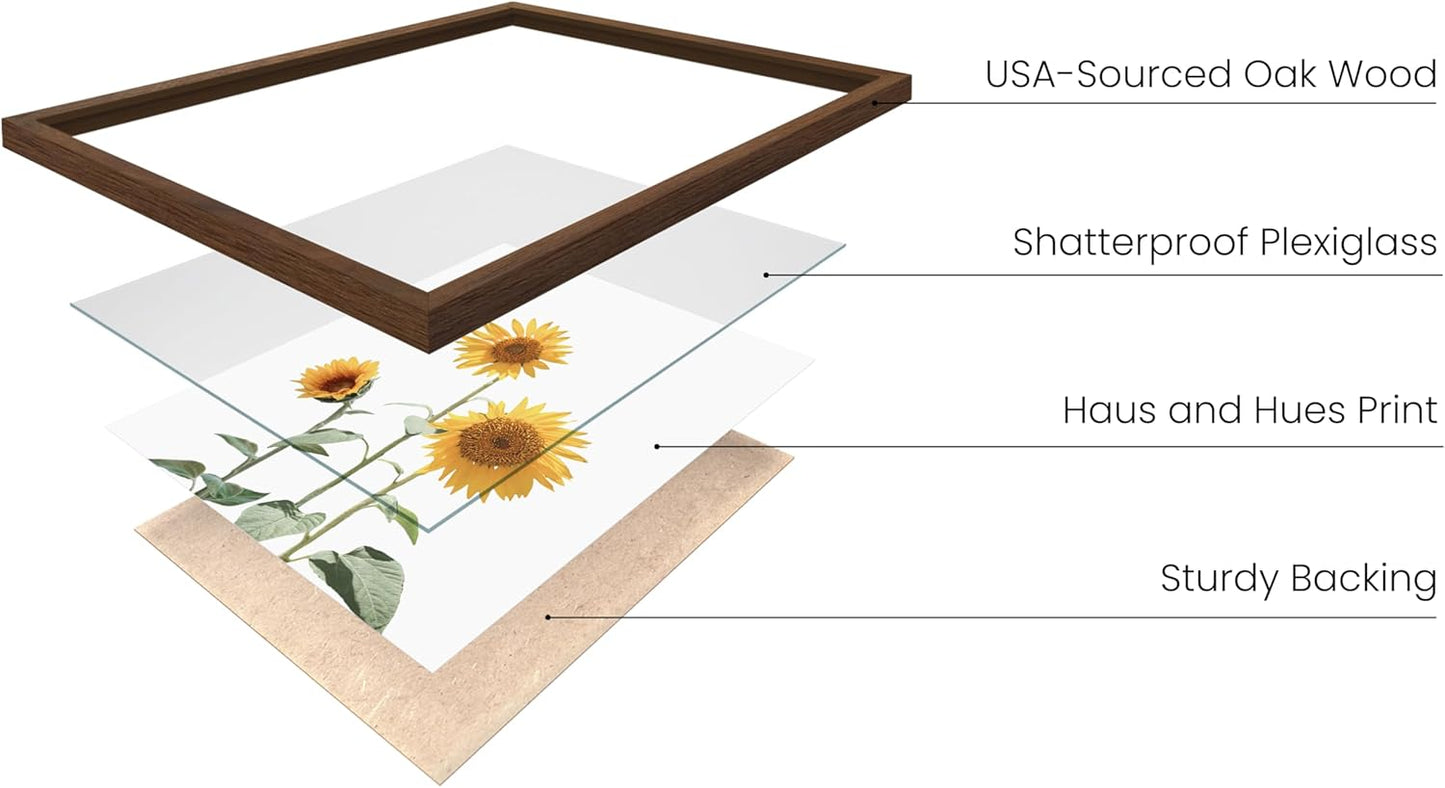 HAUS AND HUES Sunflower Wall Decor - Set of 4 Framed Flower Posters, Yellow Floral Art Prints, Collage Wall Art for Bedroom, Botanical Paintings and Room Decor (Framed Walnut, 8x10)