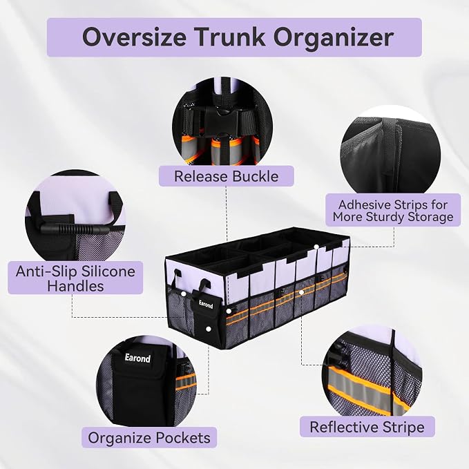 Car Trunk Organizer with Lid, Collapsible Car Storage Organizer with Multi - Image 4