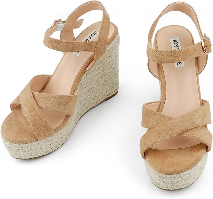 JOY IN LOVE Womens Espadrilles Wedge Sandals Platform Heels Ankle Strap Open - Image 2