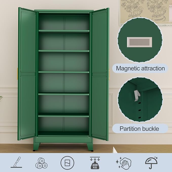 Green Metal Storage Cabinet, Kitchen Pantry Storage Cabinet - Image 8
